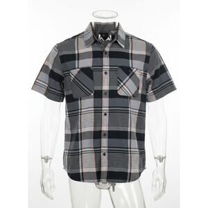 Junk Food Navy Blue Plaid Short Sleeve Button Down Shirt Men's Large New